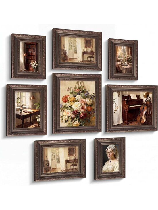 Other - Vintage Dark Brown Picture Frames Set - 8 Pcs (8x10, 5x7, 4x6) Home Decor